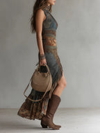 Sara | Vestido largo asimétrico con estampado étnico