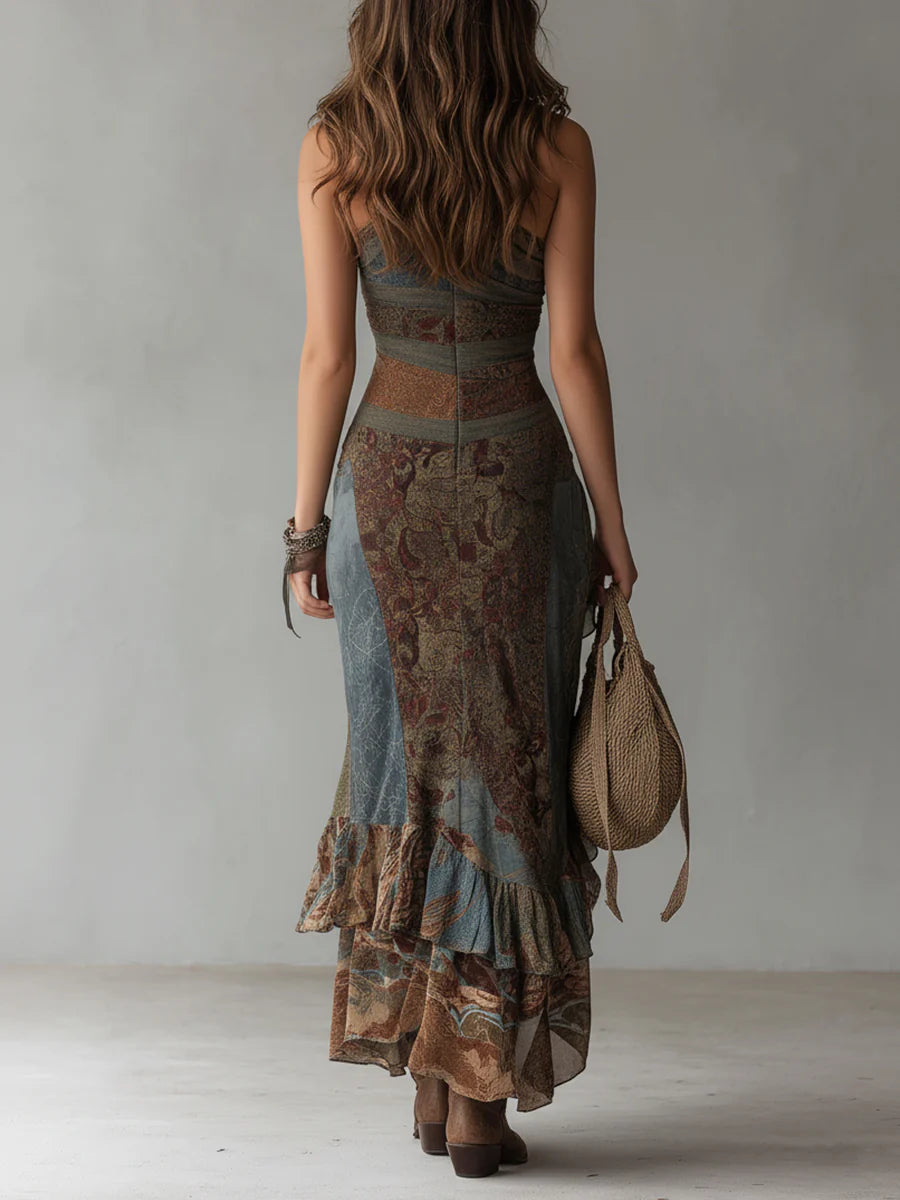 Sara | Vestido largo asimétrico con estampado étnico