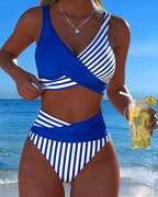 Bikini de Rayas Cruzadas Impresas