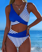 Bikini de Rayas Cruzadas Impresas