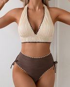 Bikini Conjunto de Dos Piezas con Cuello Halter y Diseño de Color Cont