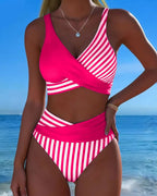 Bikini de Rayas Cruzadas Impresas