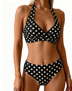 Bikini de dos piezas con cuello halter de lunares