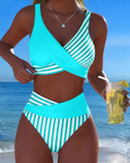 Bikini de Rayas Cruzadas Impresas