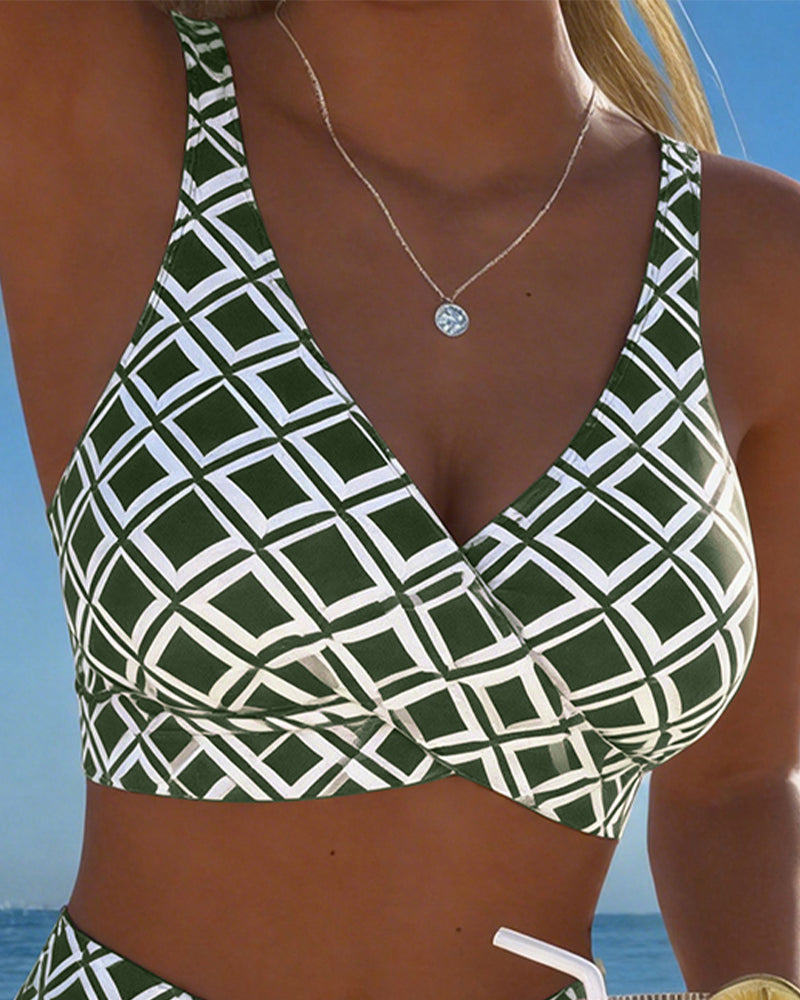 Bikini de dos piezas con corte de sujetador y patrón de diamante