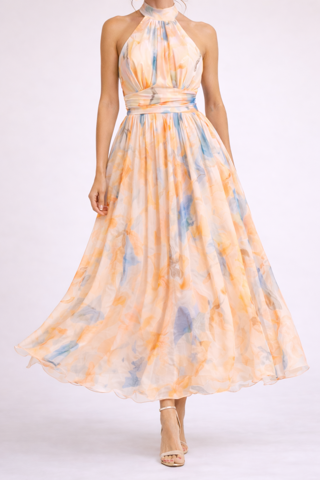 CAMILA - Vestido halter en tonos acuarela