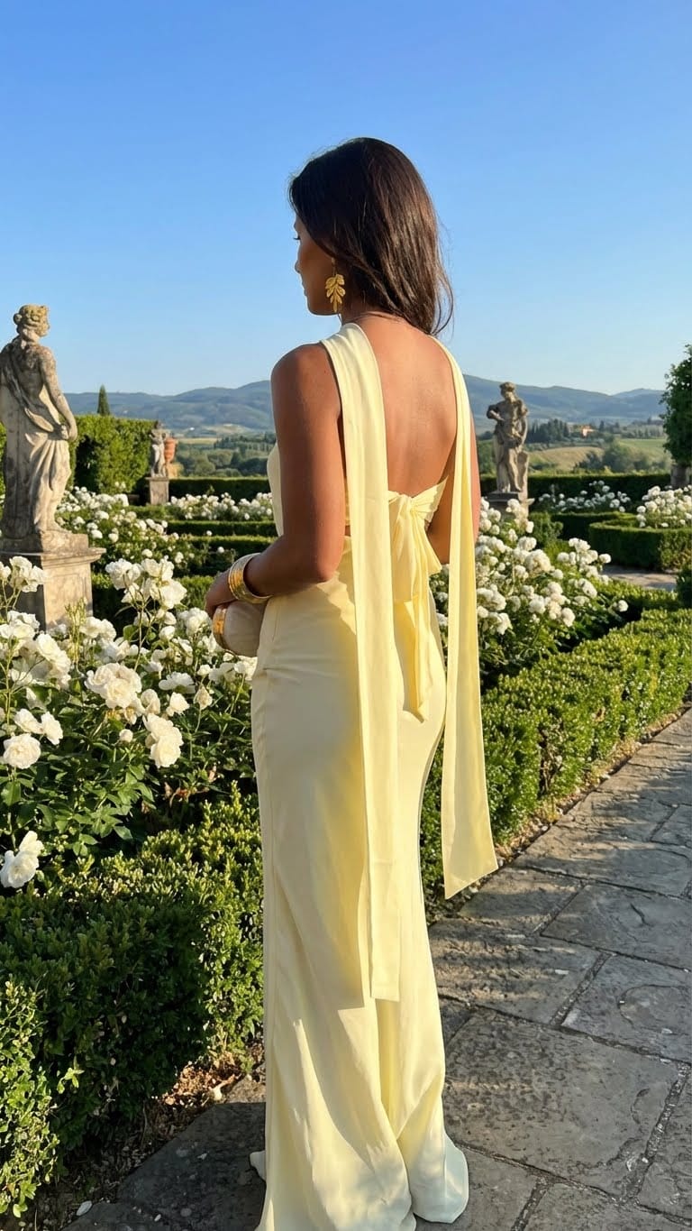 Vestido amarillo pastel con flor
