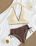 Bikini Conjunto de Dos Piezas con Cuello Halter y Diseño de Color Cont