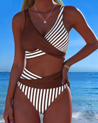 Bikini de Rayas Cruzadas Impresas