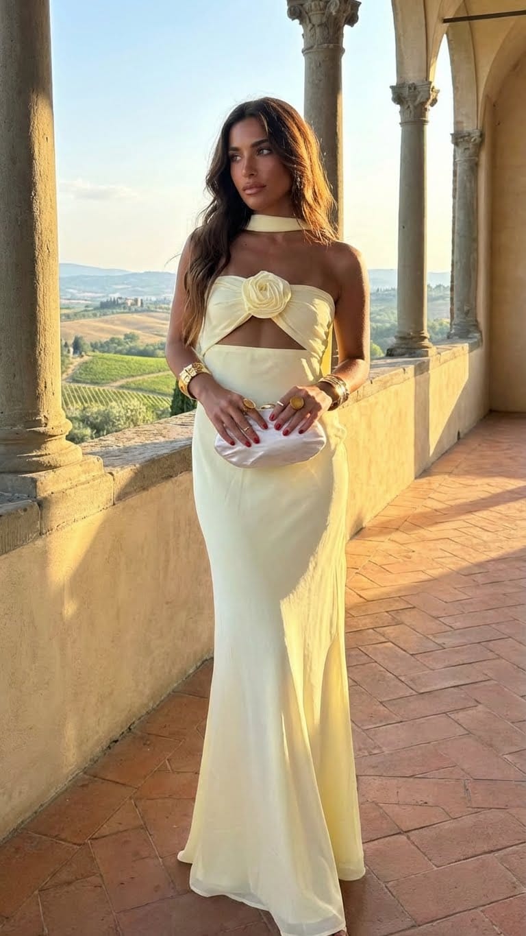 Vestido amarillo pastel con flor