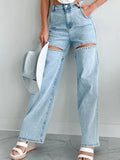 Ingrid | Jeans rectos desgastados con detalle Strass